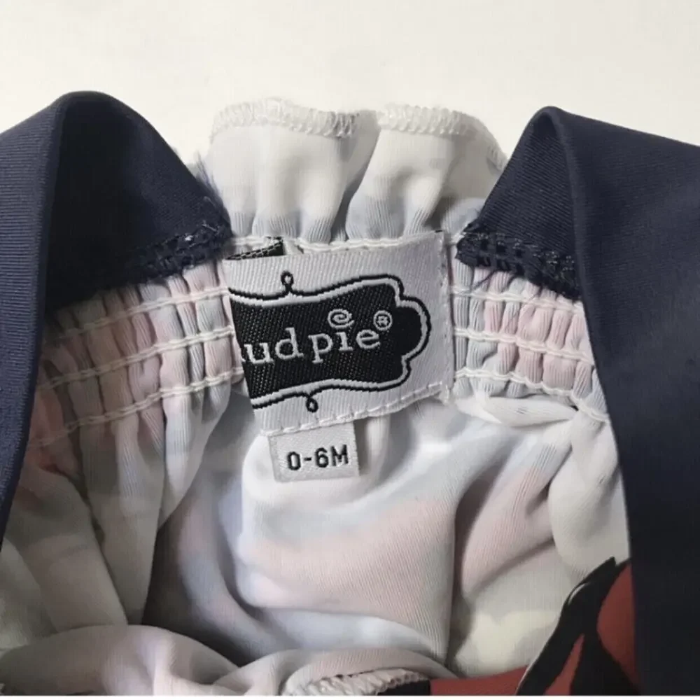 Mud Pie Whale Print Bow Swim Suit Size 0-6m